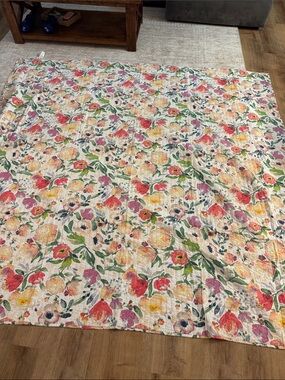 Floral Watercolor Cotton Quilt Blanket - Pink, Peach & Green